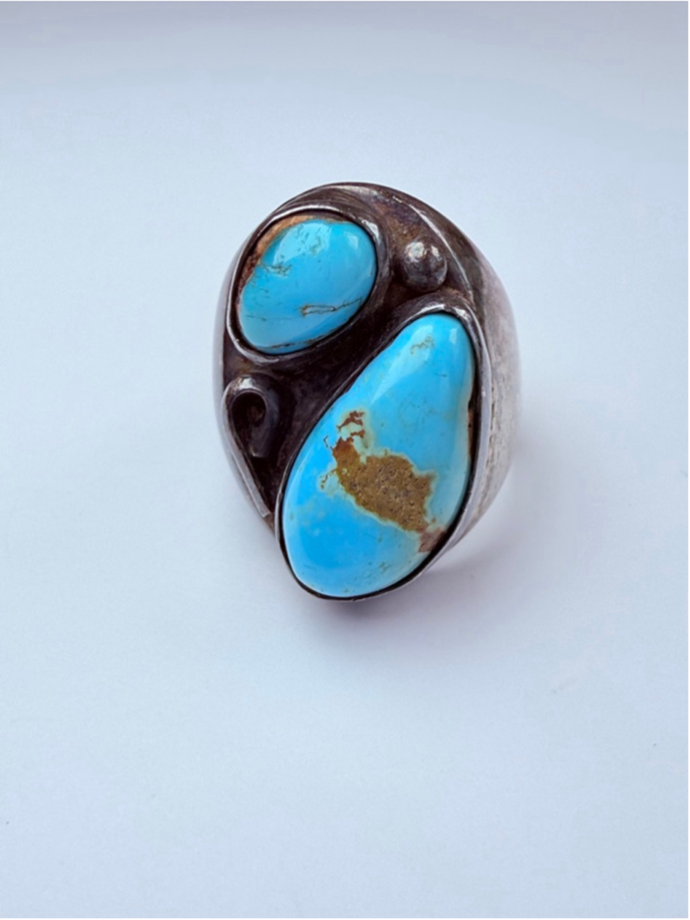 Old Pawn Native American Large Kingman Turquoise Sterling Silver Men’s Ring SZ 9